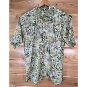 Yiume Animal Print Elephant Safari Zoo Short Sleeve Button Shirt Men XL